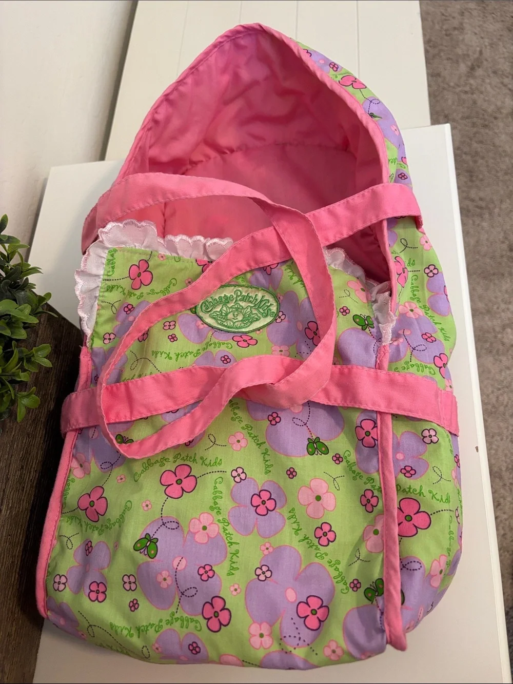 Cabbage Patch Kids Pink  & Green Floral Doll Carrier Set